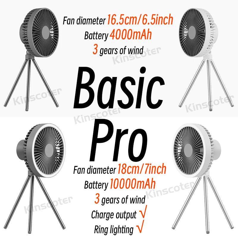 10000mAh 4000mAh Camping Fan Rechargeable Desktop Portable Circulator Wireless Ceiling Electric Fan with Power Bank LED Lighting Camping Rechargeable Fan