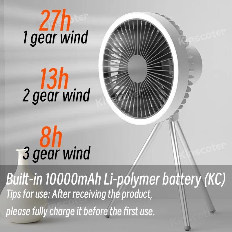10000mAh 4000mAh Camping Fan Rechargeable Desktop Portable Circulator Wireless Ceiling Electric Fan with Power Bank LED Lighting Camping Rechargeable Fan
