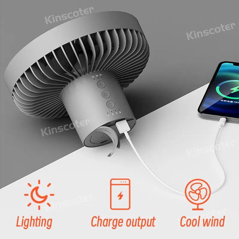 10000mAh 4000mAh Camping Fan Rechargeable Desktop Portable Circulator Wireless Ceiling Electric Fan with Power Bank LED Lighting Camping Rechargeable Fan