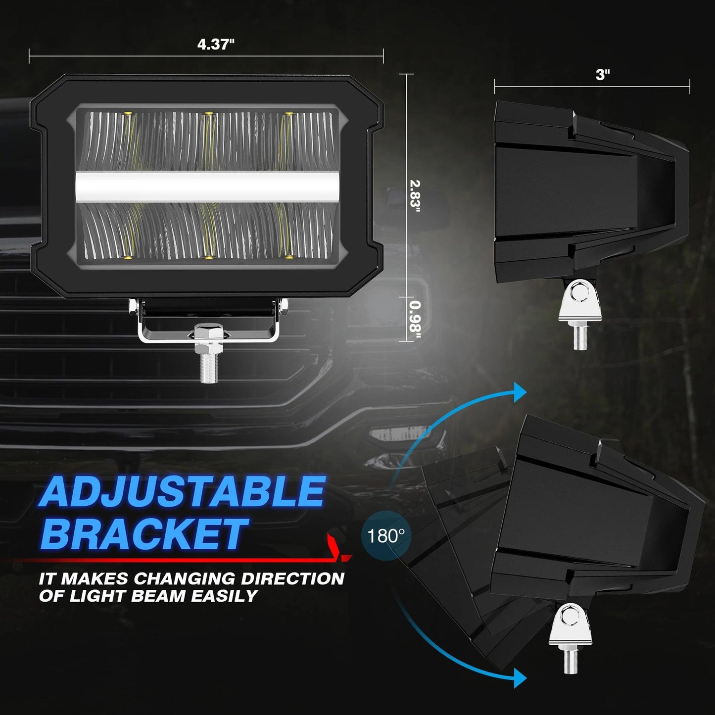 2 Pcs 5inch led Work Lights Borderless Pod Lights LED Driving Fog Lights headlights for 4X4 4WD Off - road ATV UTV Trucks - LED Work Lamps - Open Cut Off - Grid