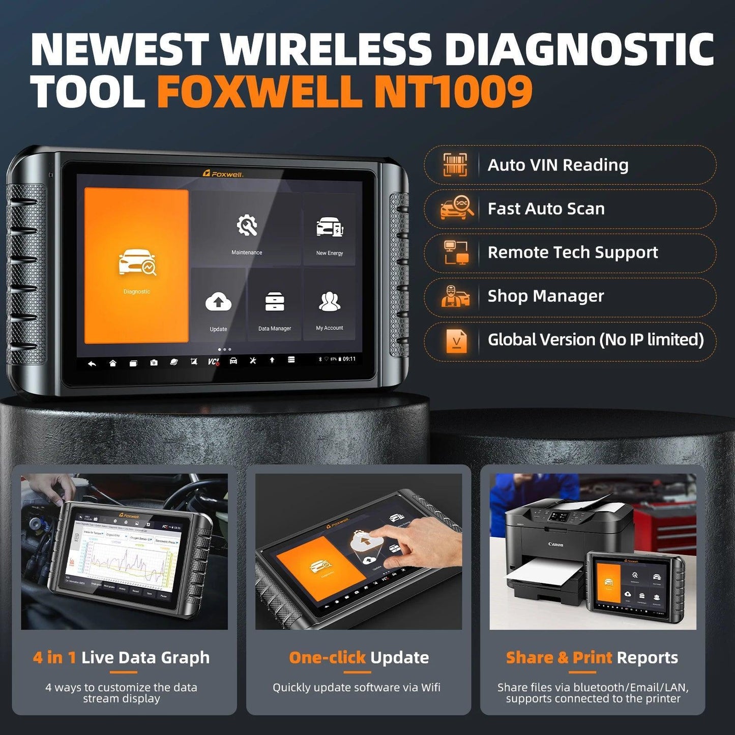 2024 FOXWELL NT1009 OBD2 Bluetooth Car Scanner OBD Scanner