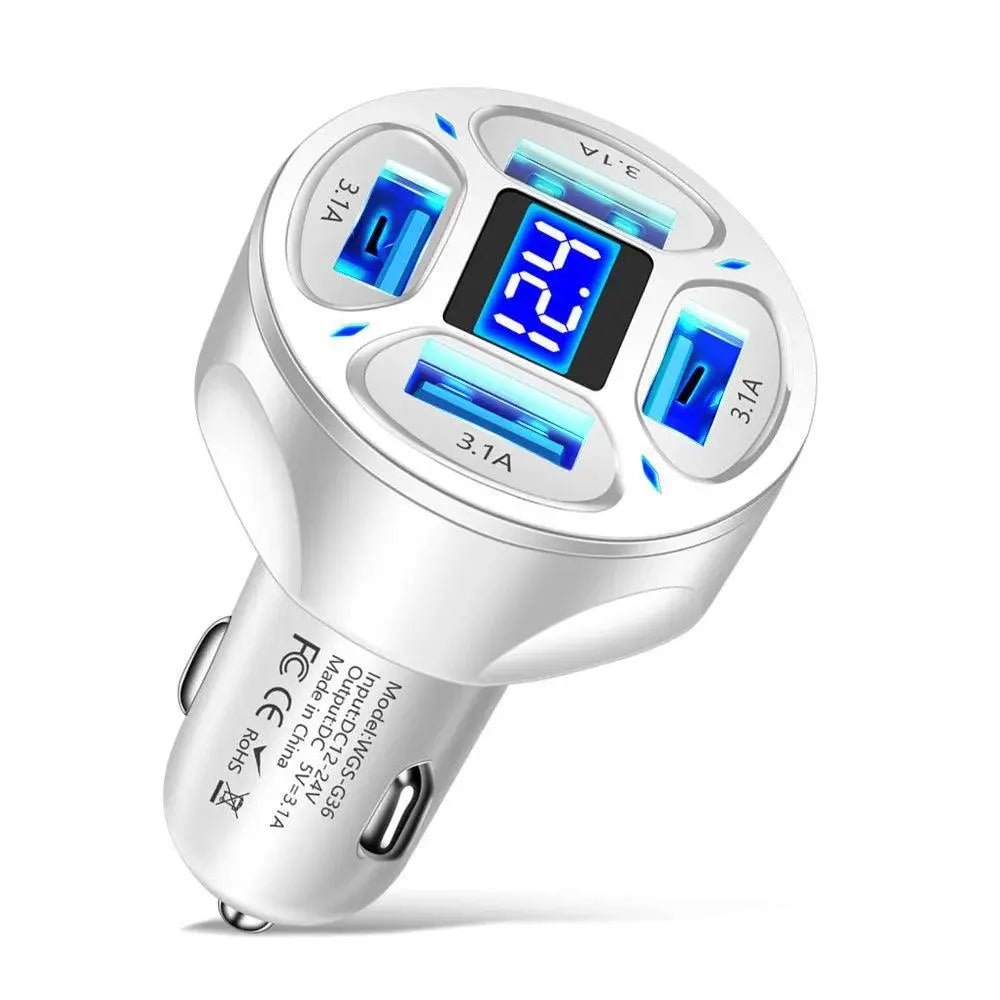 240W Car Charger Dual USB Ports 120W Super Fast Charging with Digital Display Quick Charging Adapter for IPhone Samsung Xiaomi 12v Aux Socket