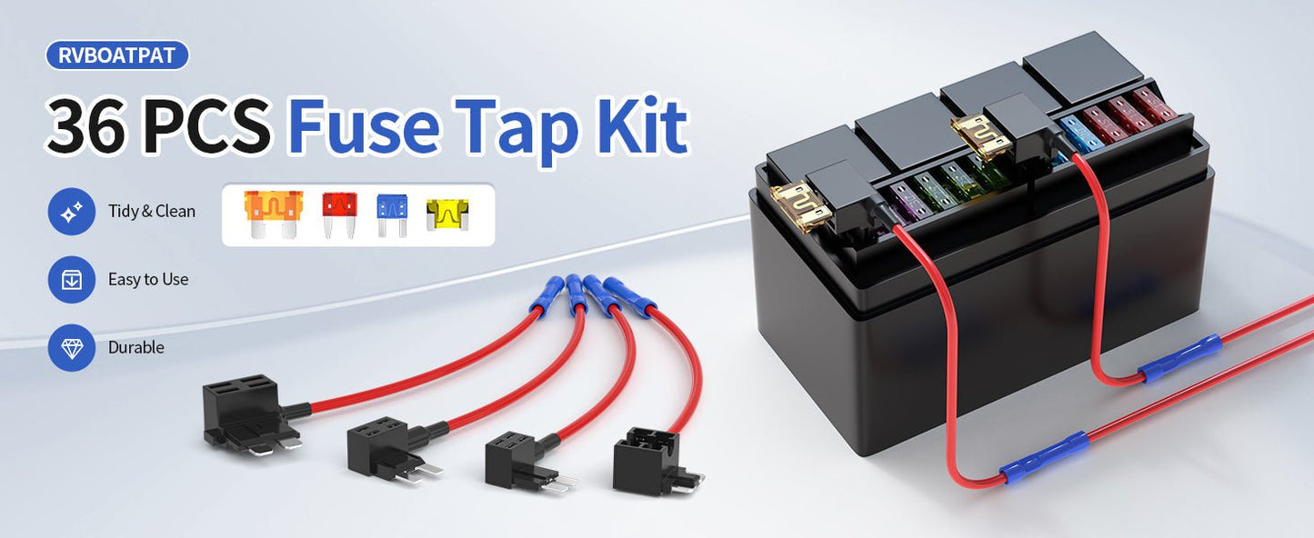 36PCS Fuse Tap 12V 4 Types Add a Fuse Kit with 5A 10A 15A 20A Fuse Standard Low Profile Fuse Tap Adapter Mini and Micro2 for Car