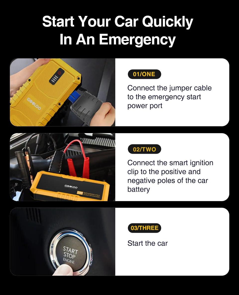 4000A Start Power Bank 26800mAh Jump Starter Car Booster External Battery 12V Starting Device for Petrol Diesel Powerbank Portable Jump Starter