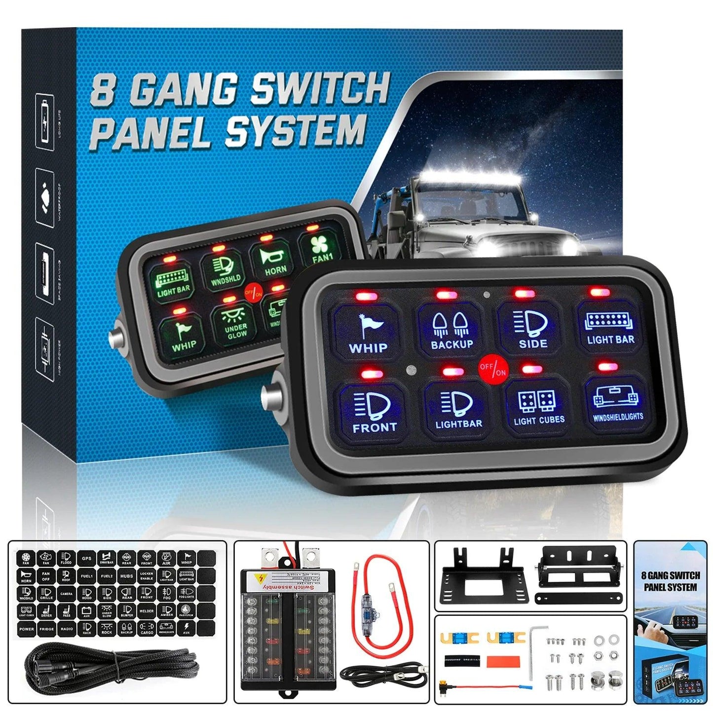 8 Gang On-Off Switch Panel LED Backlight Universal Power System Electronic Relay System Controller for SUV CAMPER RV MARINE Switch Panel