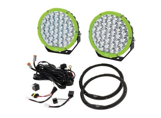 9” Round - 160w LED Driving Lamps Kit - (Green / Black Bezel) Driving Lights