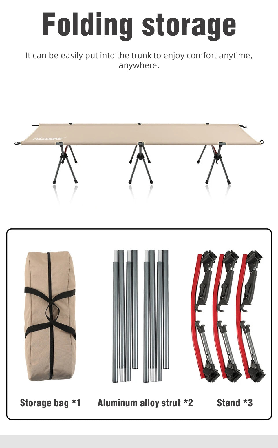 Folding Camping Bed Portable Outdoor Bed For Adults & Kids Camping