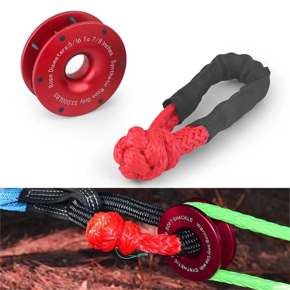 Upgrade High Load Capacity Recovery Ring Set Rope Retention Pulley+Hook Winch Rope With Protective Sleeve for Truck Vehicle