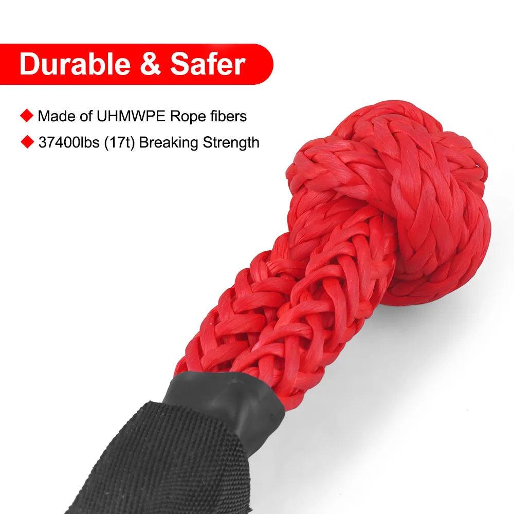 Upgrade High Load Capacity Recovery Ring Set Rope Retention Pulley+Hook Winch Rope With Protective Sleeve for Truck Vehicle