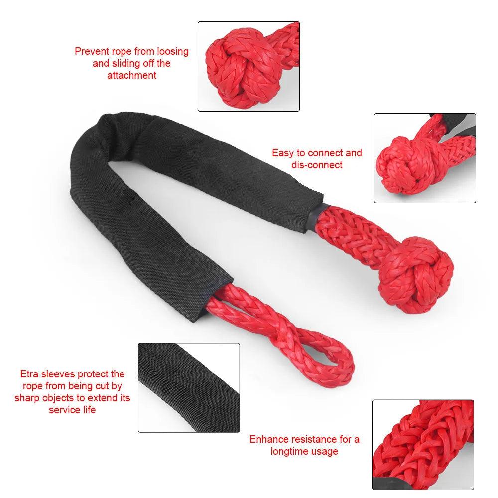 Upgrade High Load Capacity Recovery Ring Set Rope Retention Pulley+Hook Winch Rope With Protective Sleeve for Truck Vehicle