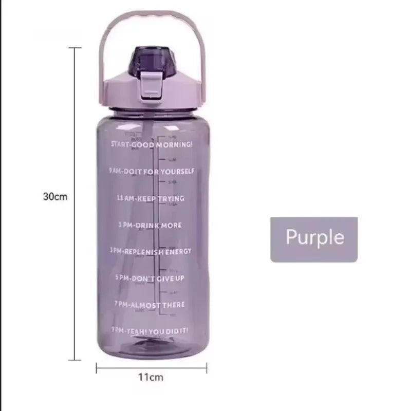 Large Capacity Plastic Straw Portable Sports Straw Water Bottle With Time Marker 2L Large Capacity Cup,Water Jug With Handle