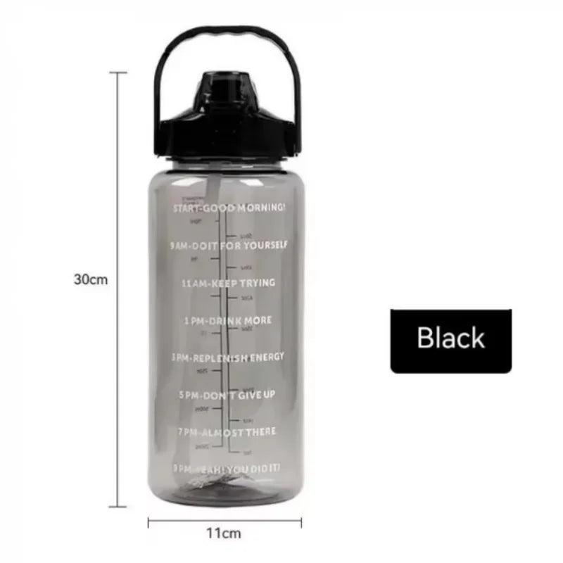 Large Capacity Plastic Straw Portable Sports Straw Water Bottle With Time Marker 2L Large Capacity Cup,Water Jug With Handle