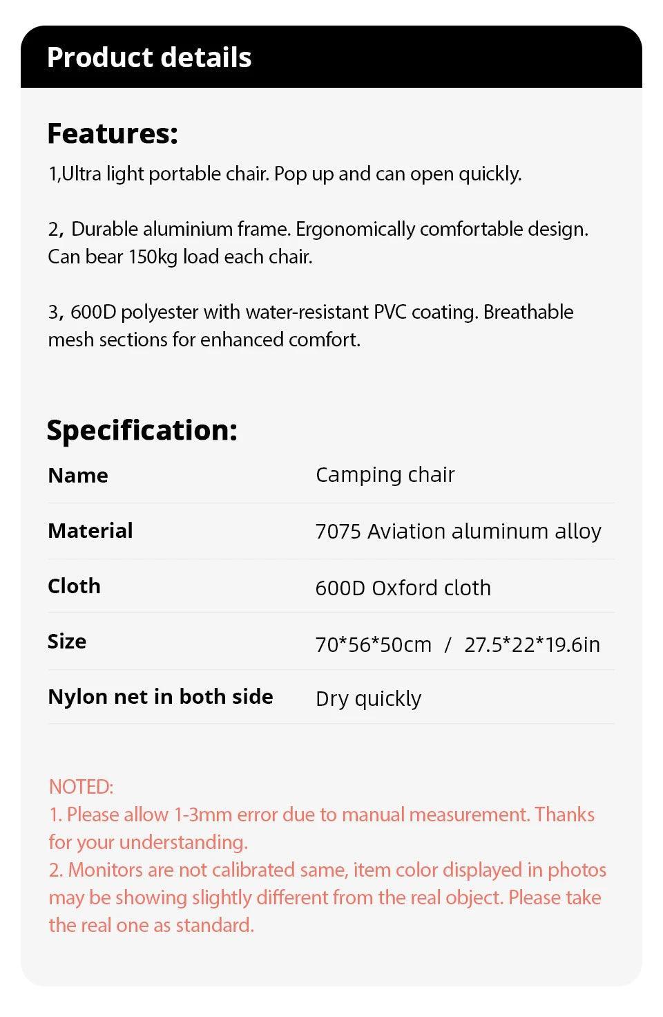 Travel Ultralight Folding Aluminum Chair Superhard High Load Outdoor Camping Portable Beach Hiking Picnic Seat Fishing Chair