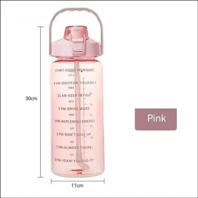 Large Capacity Plastic Straw Portable Sports Straw Water Bottle With Time Marker 2L Large Capacity Cup,Water Jug With Handle