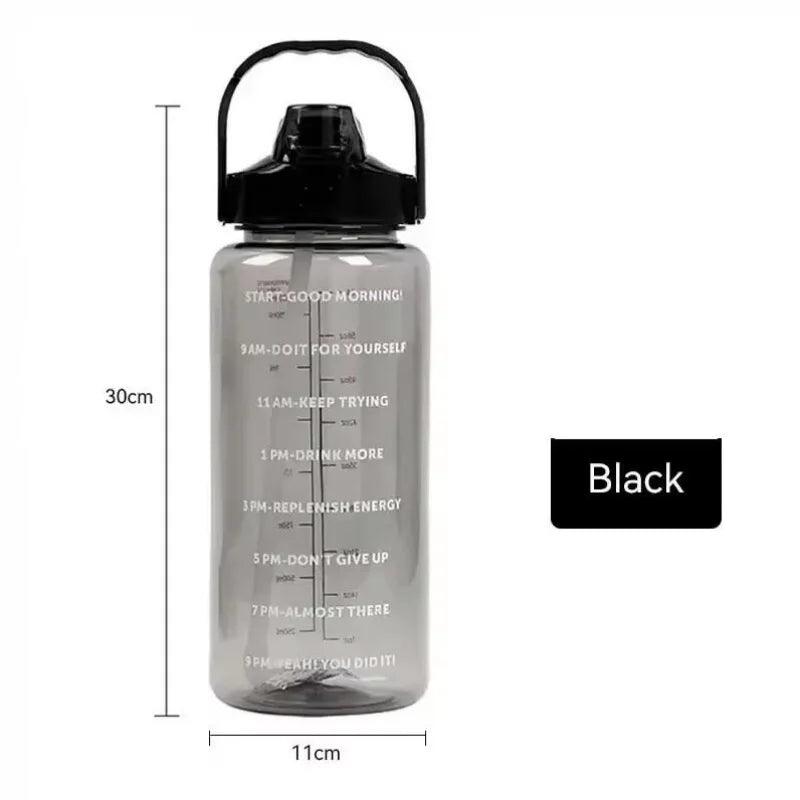 Large Capacity Plastic Straw Portable Sports Straw Water Bottle With Time Marker 2L Large Capacity Cup,Water Jug With Handle