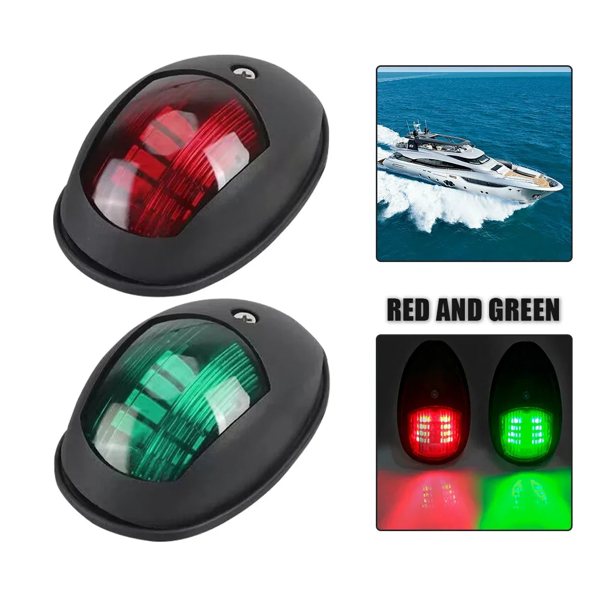 Black/White For Yacht Navigation Light Waterproof LED Marine Sounding Light Navigation Light Red and Green Marine Light 12V 24V