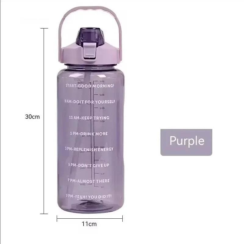 Large Capacity Plastic Straw Portable Sports Straw Water Bottle With Time Marker 2L Large Capacity Cup,Water Jug With Handle