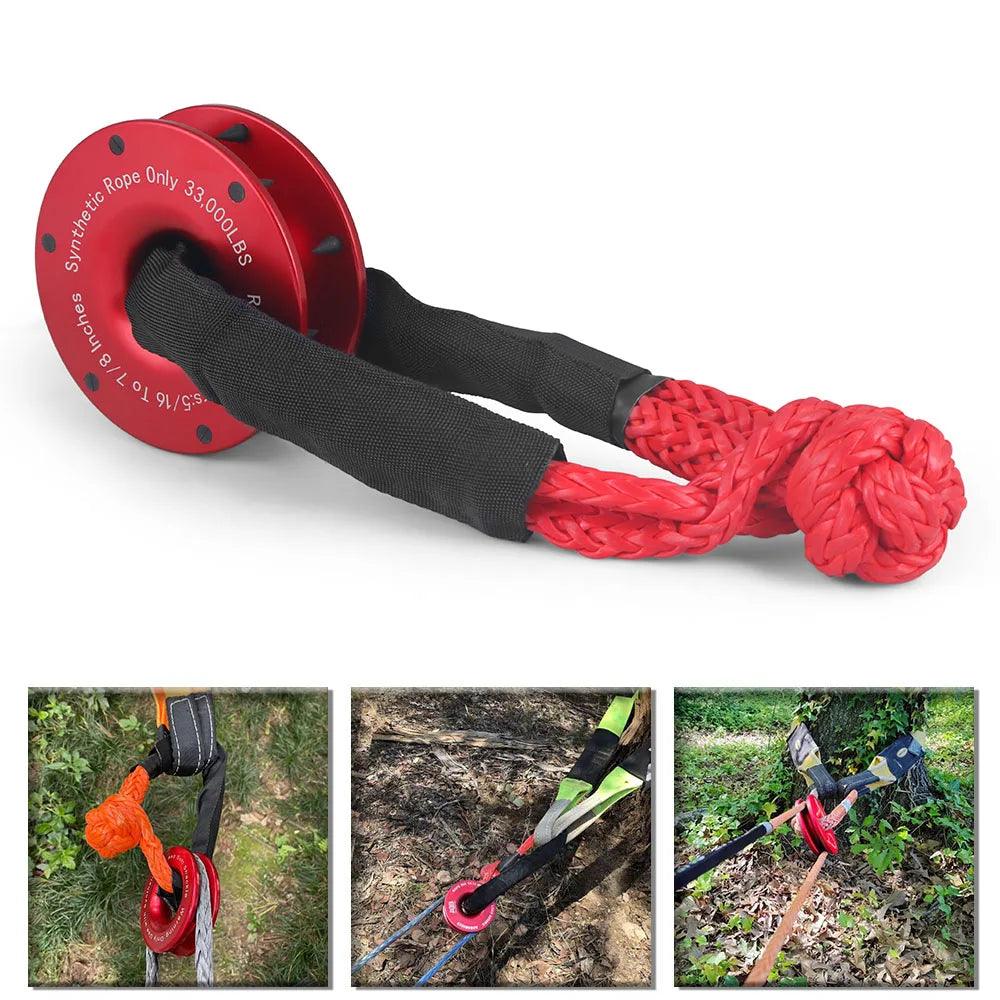 Upgrade High Load Capacity Recovery Ring Set Rope Retention Pulley+Hook Winch Rope With Protective Sleeve for Truck Vehicle