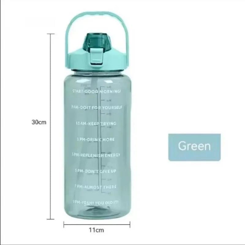 Large Capacity Plastic Straw Portable Sports Straw Water Bottle With Time Marker 2L Large Capacity Cup,Water Jug With Handle