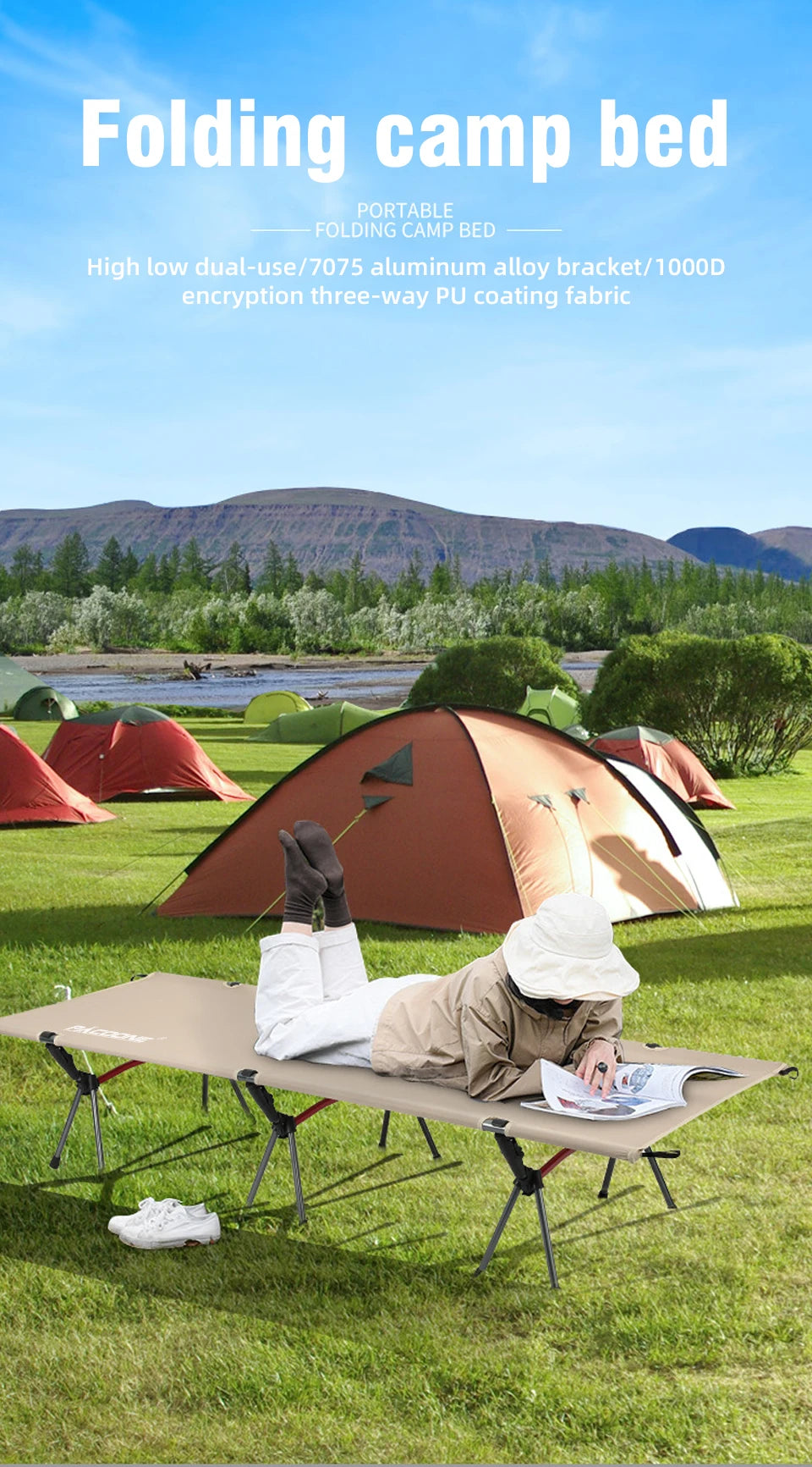 Folding Camping Bed Portable Outdoor Bed For Adults & Kids Camping