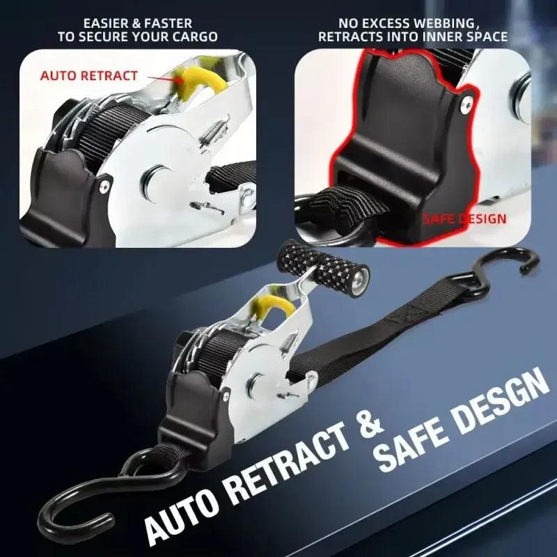 Auto Straps For Cargo Tape Retractable Belts For Motorcycles Ratchet Strap For Load Luggage Strap Ratchet Tensioner Belt For Car Open Cut Off-Grid