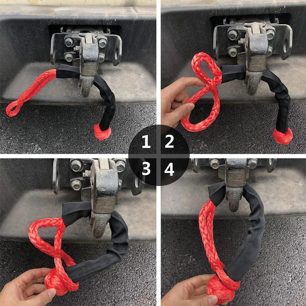 Upgrade High Load Capacity Recovery Ring Set Rope Retention Pulley+Hook Winch Rope With Protective Sleeve for Truck Vehicle