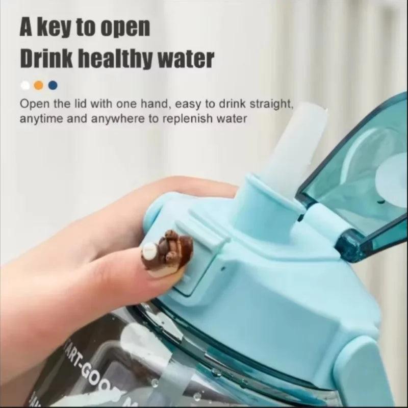 Large Capacity Plastic Straw Portable Sports Straw Water Bottle With Time Marker 2L Large Capacity Cup,Water Jug With Handle