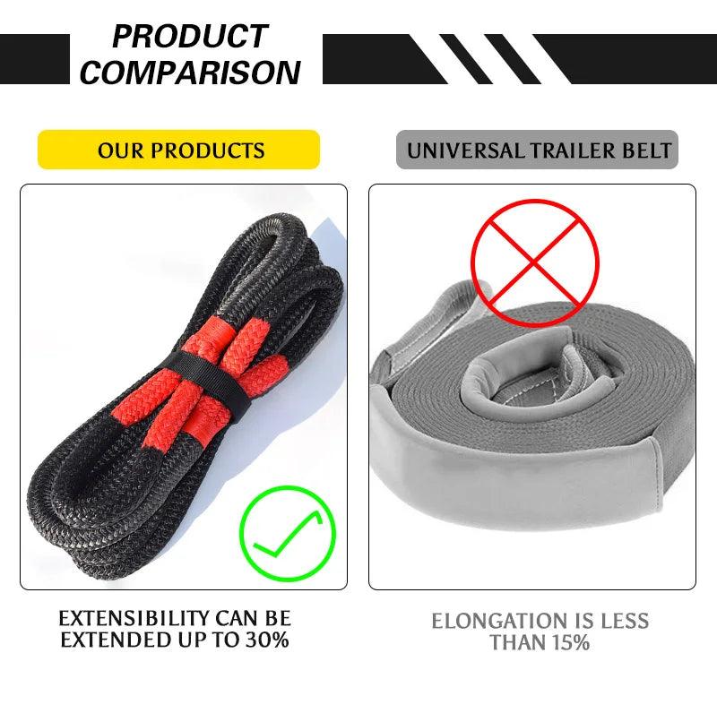 Black 3/4"*20ft Kinetic Rope,19mm*6m Energy Rope,Double braided Recovery Rope,Towing Ropes Kinetic Rope