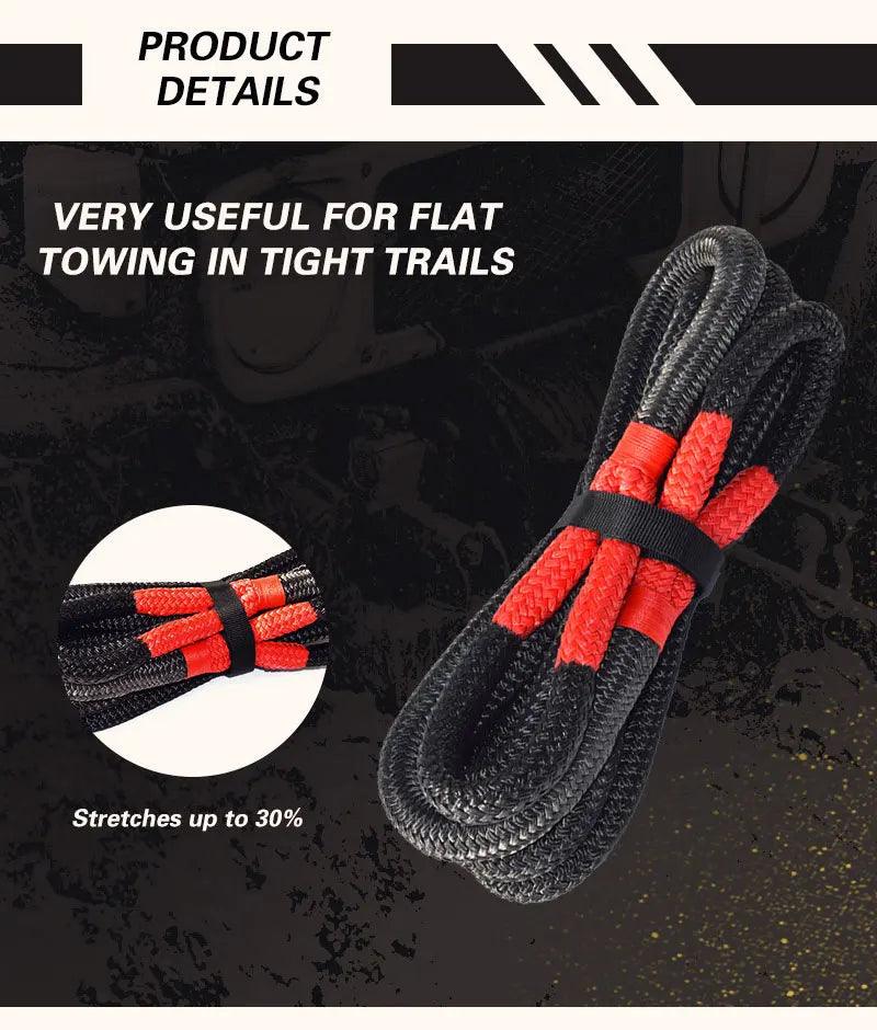 Black 3/4"*20ft Kinetic Rope,19mm*6m Energy Rope,Double braided Recovery Rope,Towing Ropes Kinetic Rope