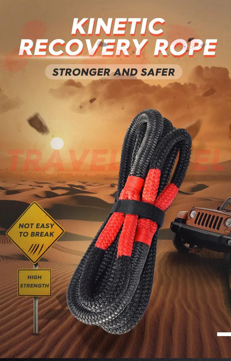 Black 3/4"*20ft Kinetic Rope,19mm*6m Energy Rope,Double braided Recovery Rope,Towing Ropes Kinetic Rope