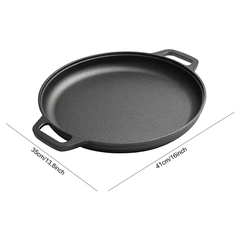 Cast Iron Frying Pan For Home Use Pizza Pancake Fry Pan Non-Stick Round Griddle For Crepes Camping BBQ Grill for Outdoor Cookwar Frying Pan