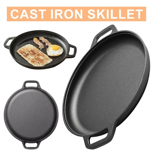 Cast Iron Frying Pan For Home Use Pizza Pancake Fry Pan Non-Stick Round Griddle For Crepes Camping BBQ Grill for Outdoor Cookwar Frying Pan