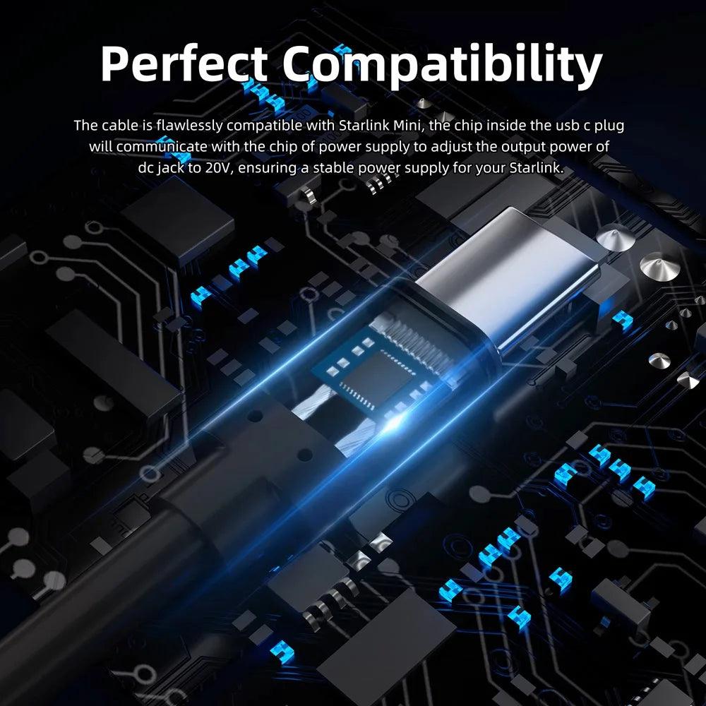 For Starlink Mini Cable 2M(6.6ft) Starlink Mini DC Power Type-C Input Replacement cable Waterproof Outerdoor Barrel Jack Chargin Starlink Cables & Adaptors