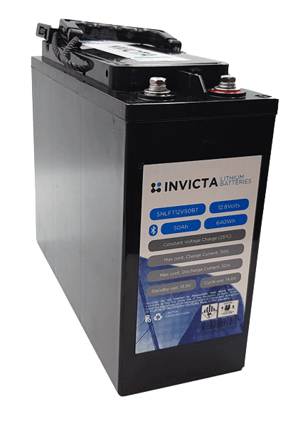 Invicta Slimline Front Terminal 12V 50AH + Bluetooth 12v Bluetooth Lithium