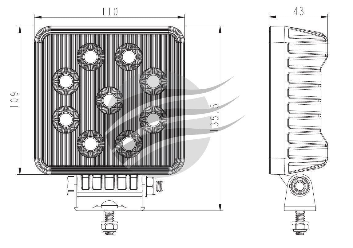 LED Square Worklamp (Flood Beam) 36W Work Lamps