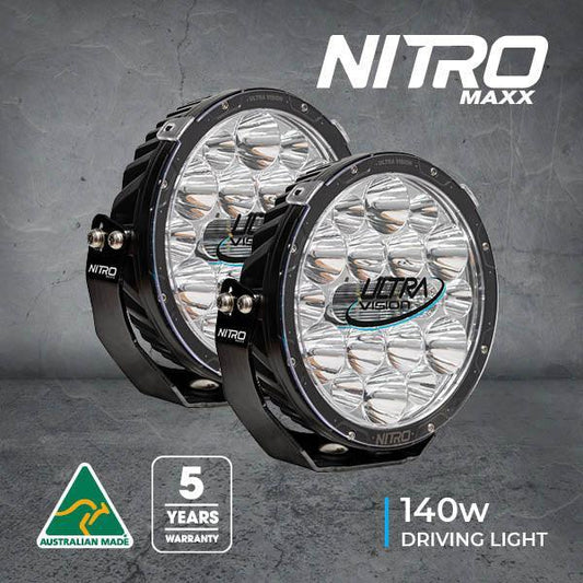 NITRO 140 Maxx 9" LED Driving Light (Pair) Including Harness Driving Lights