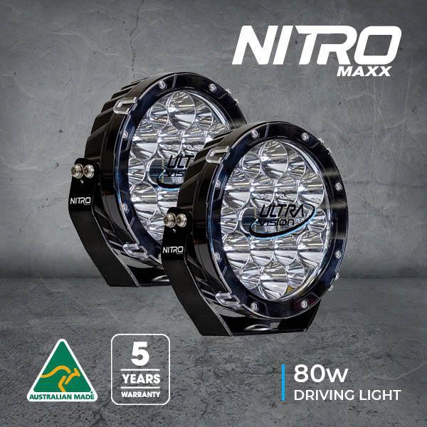 NITRO 80 Maxx 7" LED Driving Light (Pair) Including Harness Driving Lights