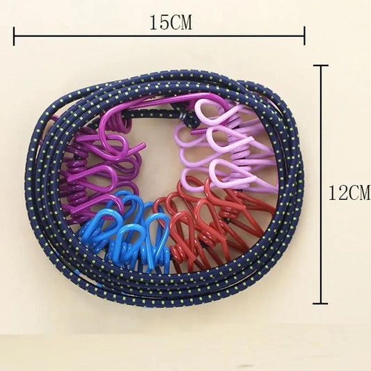 Portable Clothing Clothesline With 12 Clips Retractable Laundry Dryer Clothes Rope Drying Rack Cloth Hanging Line For Outdoor Portable Clothesline