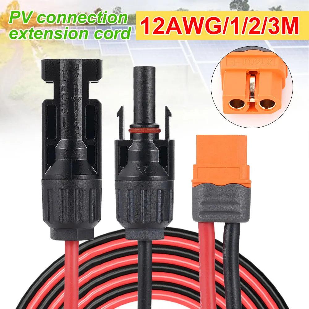 Solar Connector to XT60I - F Adapter 12AWG Cable Connect Solar Panel Charge Cable 1/2/3M for Generator Portable Power Station - Solar Cable - Open Cut Off - Grid