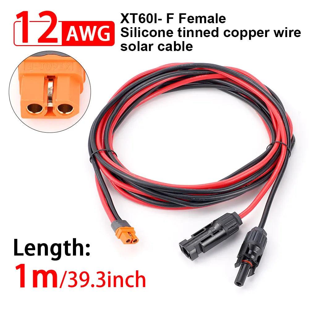 Solar Connector to XT60I - F Adapter 12AWG Cable Connect Solar Panel Charge Cable 1/2/3M for Generator Portable Power Station - Solar Cable - Open Cut Off - Grid