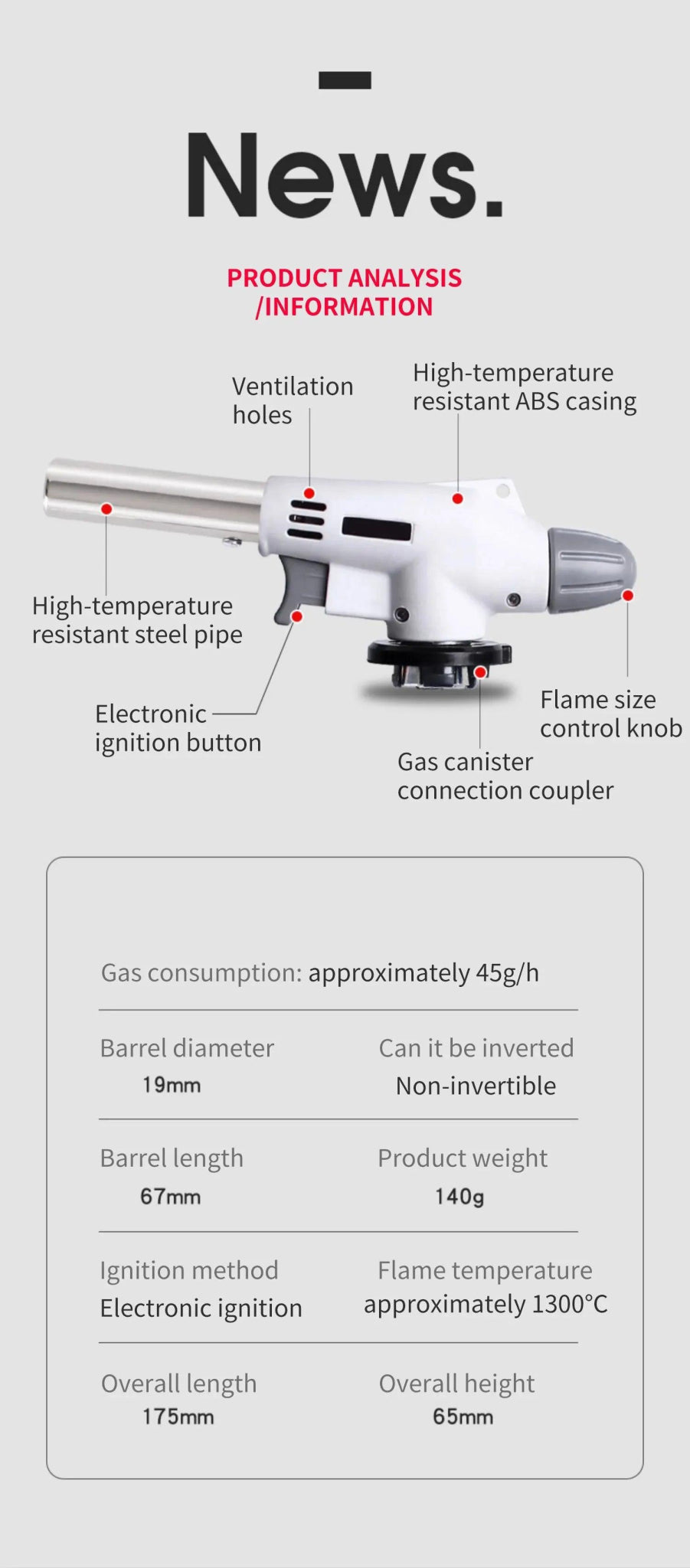 Torch Cooking AutoIgnition Butane Gas Welding-Burner Welding Gas Burner Flame Gas Torch Flame Gun Blow for BBQ Camping Cooking Butane Torch