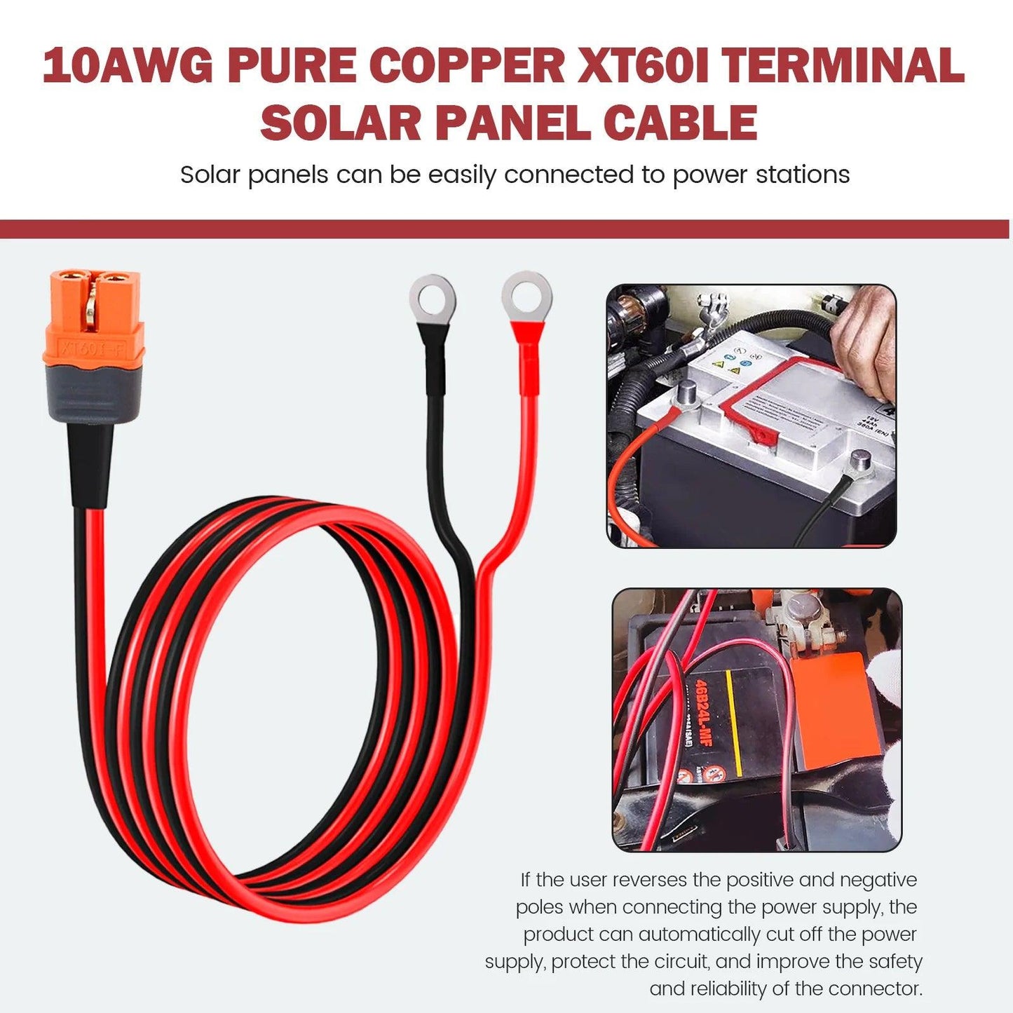 XT60i to O Ring Terminal Cable 10 AWG XT60i Female to O Ring Connector XT60i-F Extension Cable for Power Solar Solar Cable