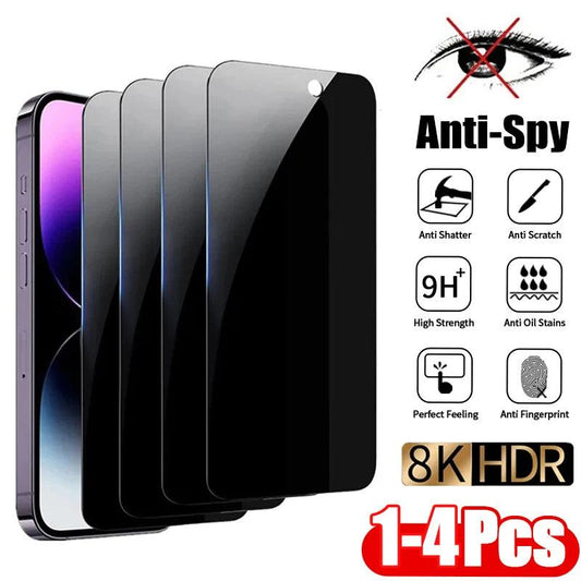 1 - 4Pcs Anti - spy Tempered Glass for IPhone 16 15 13 11 14Pro Max Full Cover Privacy Screen Protector For iPhone X XS Max XR Glass - Privacy Screen Protector - Open Cut Off - Grid