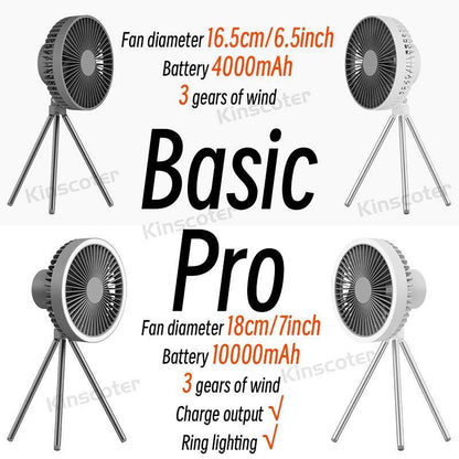 10000mAh 4000mAh Camping Fan Rechargeable Desktop Portable Circulator Wireless Ceiling Electric Fan with Power Bank LED Lighting Camping Rechargeable Fan