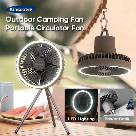 10000mAh 4000mAh Camping Fan Rechargeable Desktop Portable Circulator Wireless Ceiling Electric Fan with Power Bank LED Lighting - Camping Rechargeable Fan - Open Cut Off - Grid