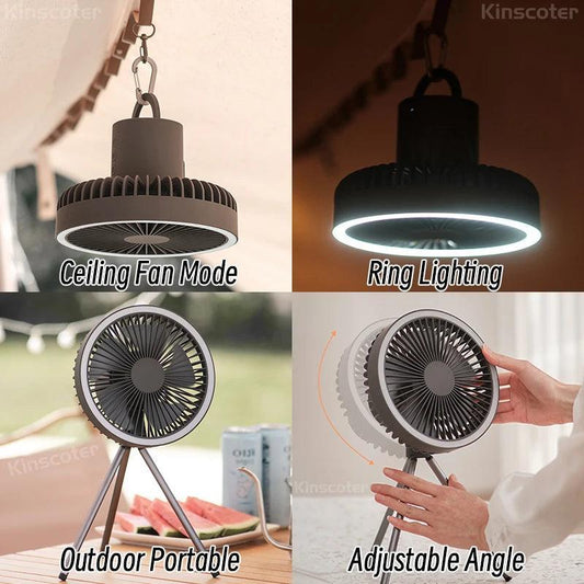 10000mAh 4000mAh Camping Fan Rechargeable Desktop Portable Circulator Wireless Ceiling Electric Fan with Power Bank LED Lighting - Camping Rechargeable Fan - Open Cut Off - Grid