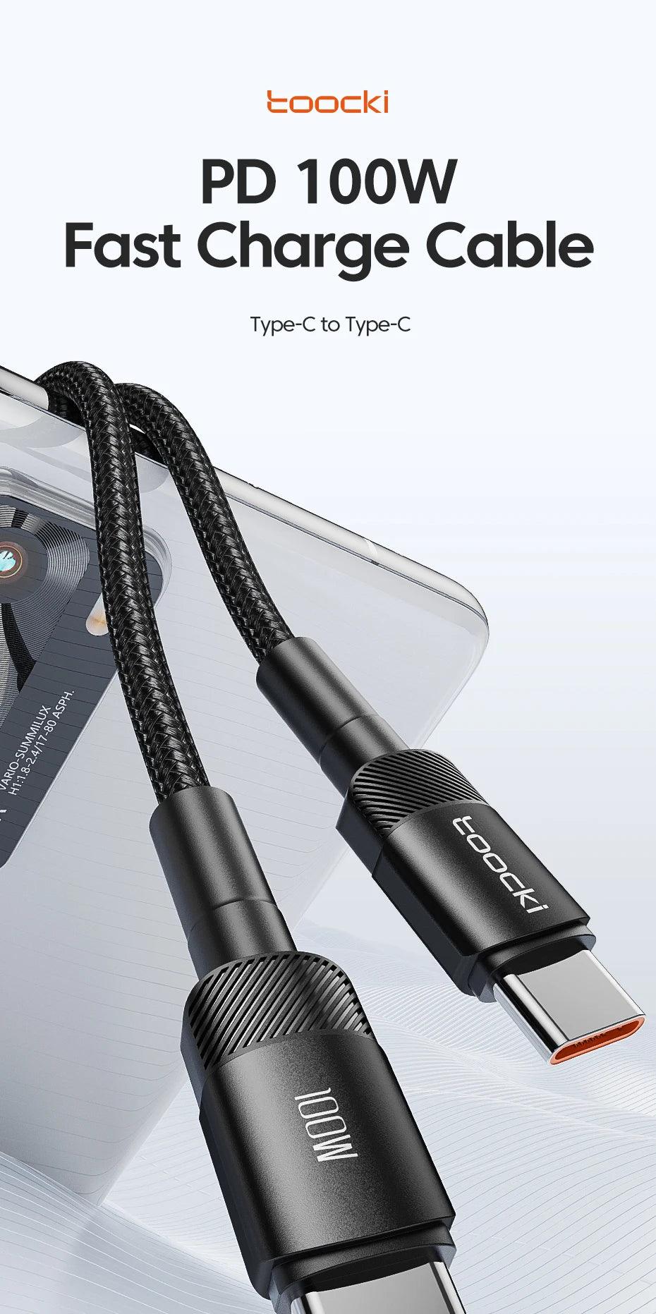 100W Type C to USB C Cable PD 3.0 Quick Charge 4.0 Fast Charging Type C to Type C for iPhone 15 Macbook Samsung Xiaomi - Charging Cable - Open Cut Off - Grid