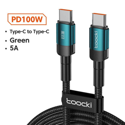 100W Type C to USB C Cable PD 3.0 Quick Charge 4.0 Fast Charging Type C to Type C for iPhone 15 Macbook Samsung Xiaomi - Charging Cable - Open Cut Off - Grid