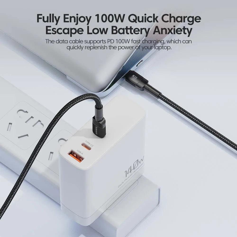 100W Type C to USB C Cable PD 3.0 Quick Charge 4.0 Fast Charging Type C to Type C for iPhone 15 Macbook Samsung Xiaomi - Charging Cable - Open Cut Off - Grid