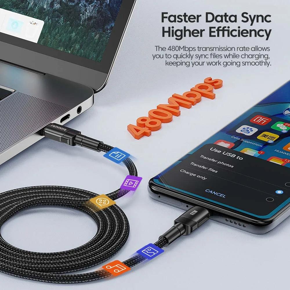 100W Type C to USB C Cable PD 3.0 Quick Charge 4.0 Fast Charging Type C to Type C for iPhone 15 Macbook Samsung Xiaomi - Charging Cable - Open Cut Off - Grid